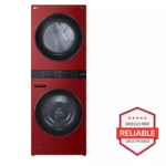 LG WashTower Stacked SMART Laundry Center 4.5 Cu.Ft. Front Load Washer & 7.4 Cu.Ft. Electric Dryer in Candy Apple Red